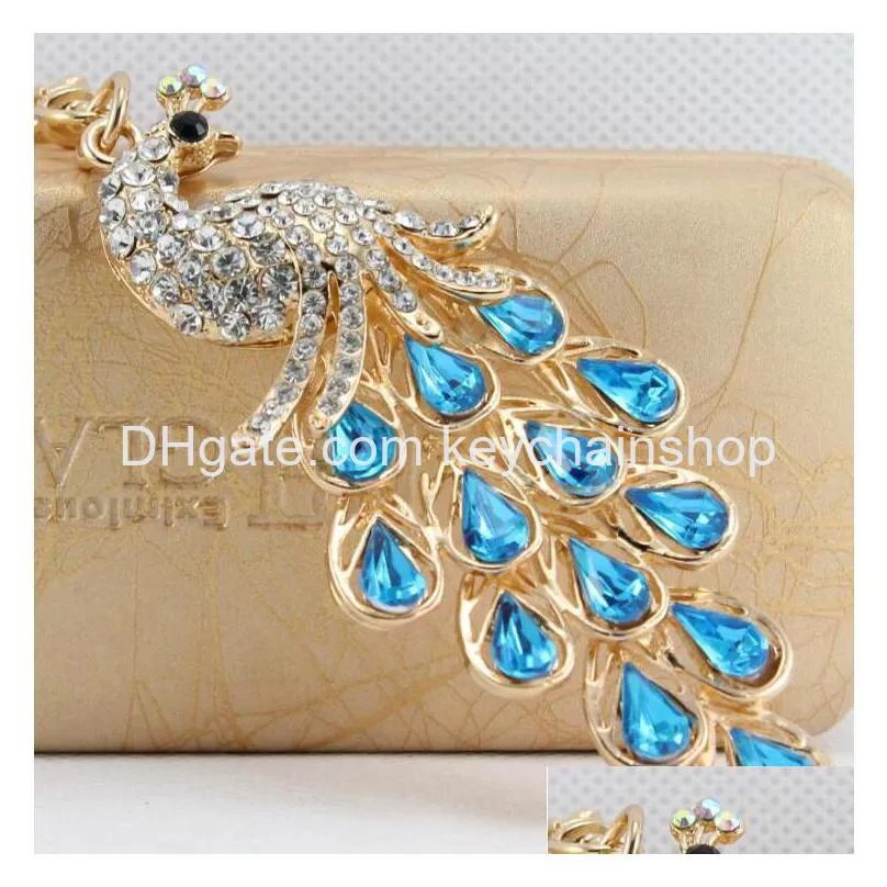 exquisite peacock shape key ring colorful rhinestone key chain metal key ring handbag pendant nice souvenir gift