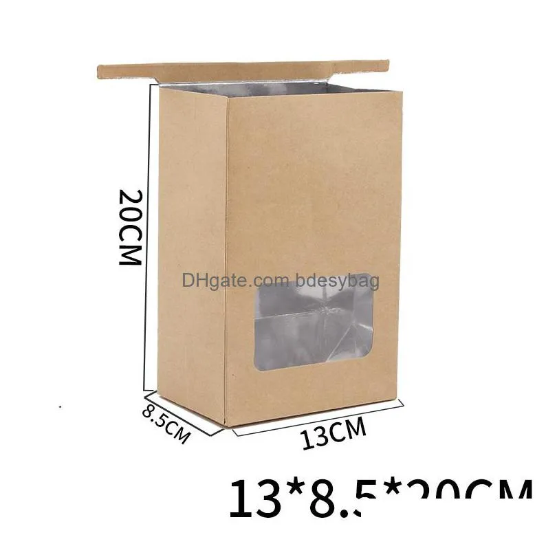 kraft paper aluminum foil bag with clear window tin tie tab lock bag brown window bags cookie tea coffee bags lx4413