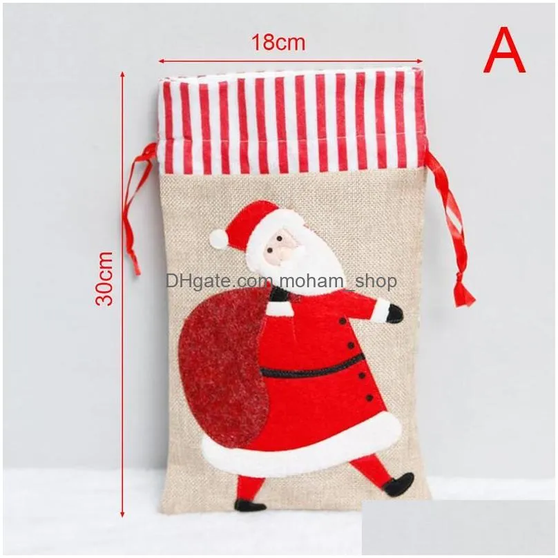 christmas decorations year linen three-dimensional embroidered candy bag drawstring bags gift pouch reusable packaging xmas