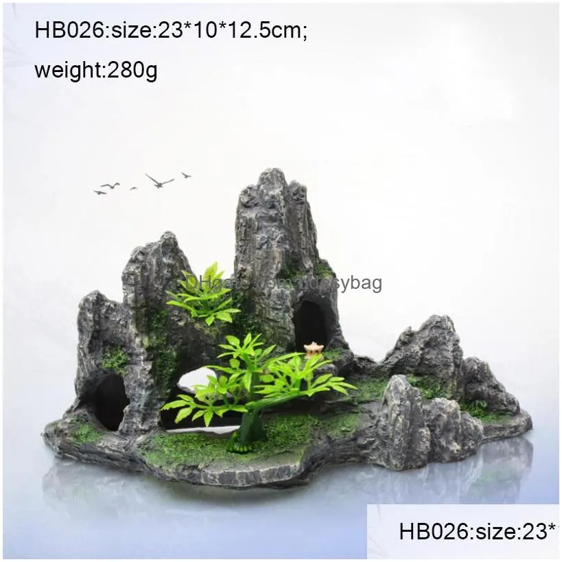 Decorations Mti-Style Ornaments Rockery Decorations Aquarium Artificial Resin Stone Landsca Simation Moss Fish Live Aquariums Accessor Dhejs