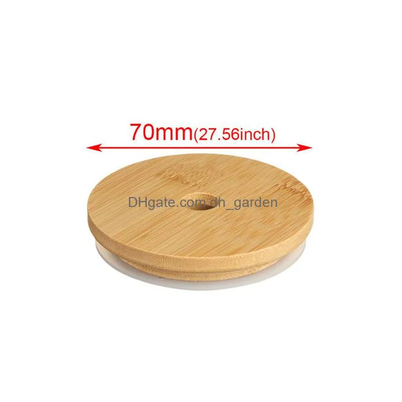 70/86mm bamboo cap lids reusable wooden mason jar lid sealing caps with straw hole and silicone seal