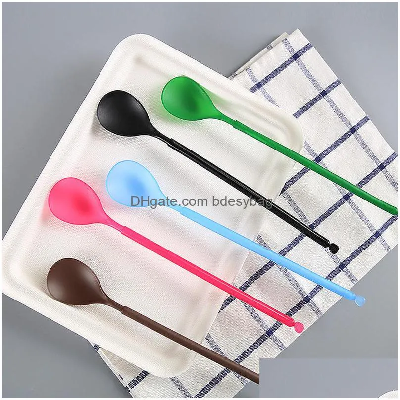 plastic spoon long handle coffee tea ice cream milk sauce glue stirring tableware home diy household accessory lx4513