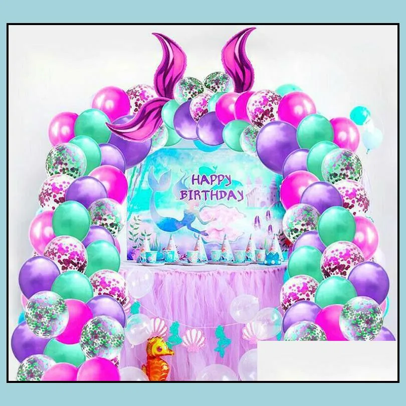 mermaid tail balloon set mermaid under the sea theme party birthday decoration garland balloon arch kit photography backdrop
