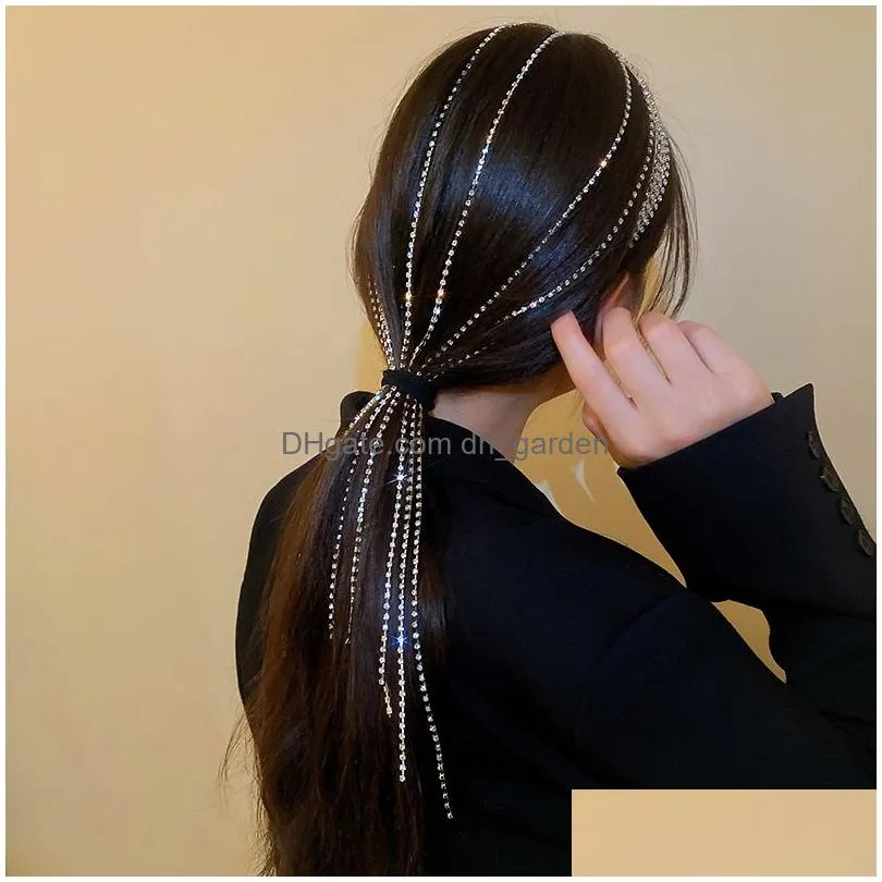 Headbands New Fl Rhinestone Headband For Hair Women Long Tassel Crystal Accessories Wedding Jewelry Drop Delivery Jewelry Hai Dhgarden Otqu7