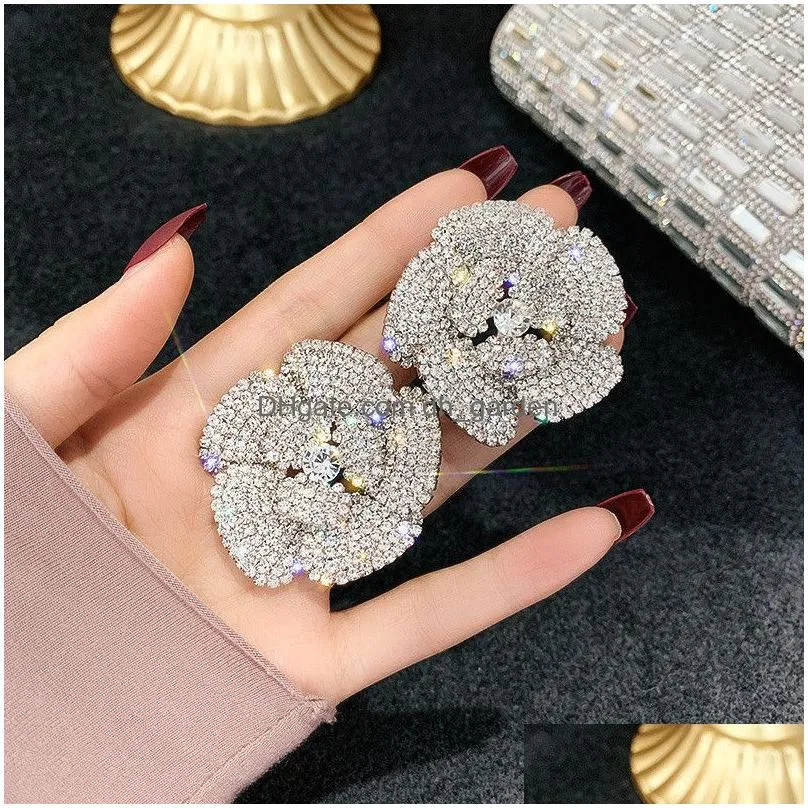 Stud Fl Rhinestone Crystal Stud Earrings For Women Oversize Flower Party Weddings Jewelry Drop Delivery Jewelry Earrings Dhgarden Otj2P
