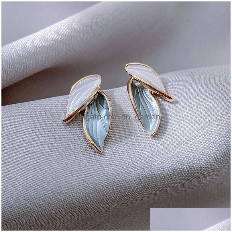 Stud New Arrival Metal Trendy Earring  Lovely Sweet Grey Leaf Stud Earrings For Women Fashion Jewelry Drop Delivery Jewe Dhgarden Otb8T