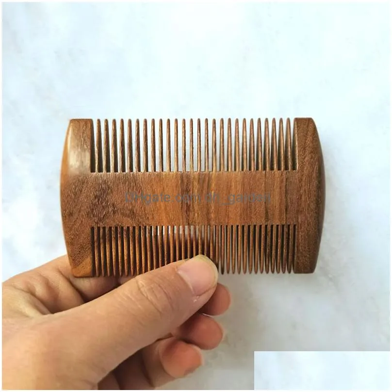 natural sandalwood double sided beard brush party favor portable wood close tooth comb household hair combs 3 colors