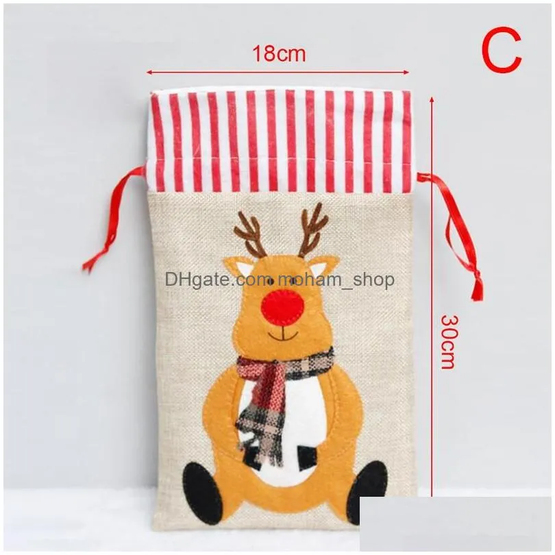 christmas decorations year linen three-dimensional embroidered candy bag drawstring bags gift pouch reusable packaging xmas