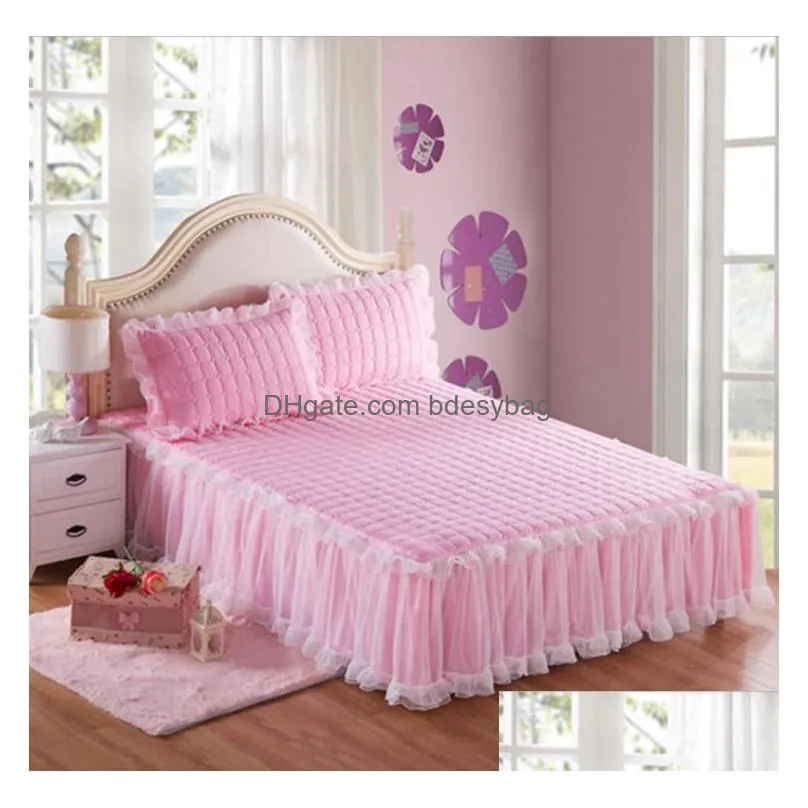 Bedding Sets Creative 1 Piece Lace Bed Skirt Add2 Pieces Pillowcases Bedding Sets Princess Bedspreads Sheet For Er King/Queen Size Dro Dhtd9