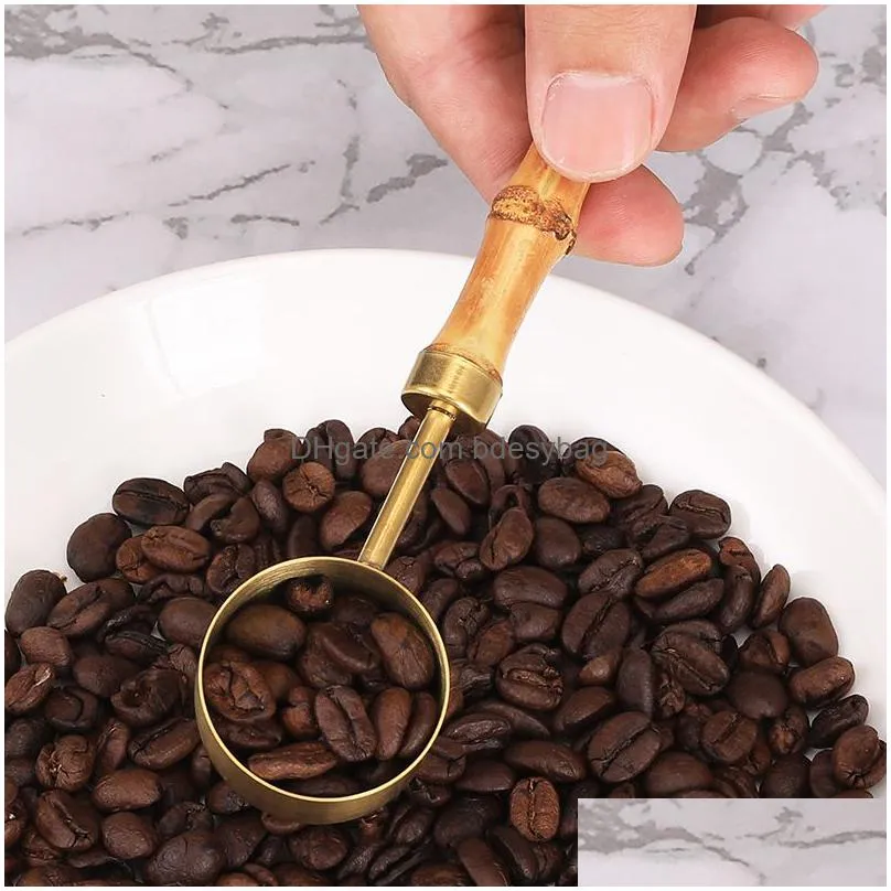 15ml stainless steel bamboo handle measuring spoon for coffee bean powdered milk kitchen seasoning baking multifunction lx5238