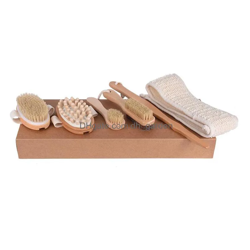 5pcs/set wooden bath cleaning brushes set scrubbers household bathroom spa tool full body massage brush