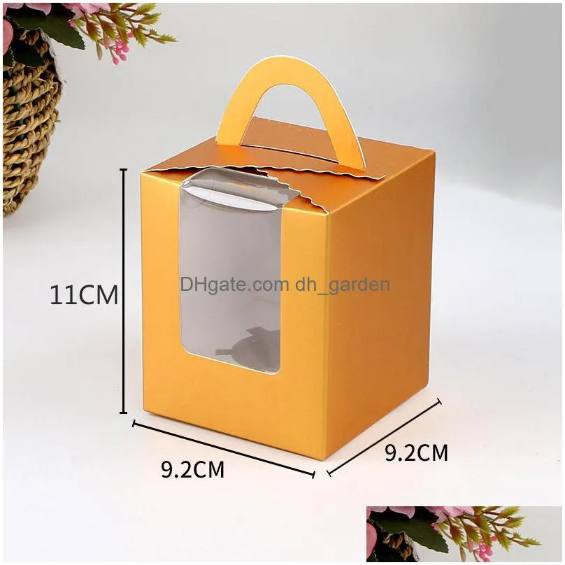 gift wrap baking cake box with transparent window portable solid color dessert folding packaging boxes 6 colors