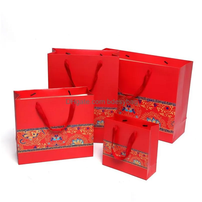 Gift Wrap Printed Gift Wrap Paper Bag With Handle Wedding Party Favor Bags Chinese Style Event Supplies Drop Delivery Home Garden Fest Dhvcx