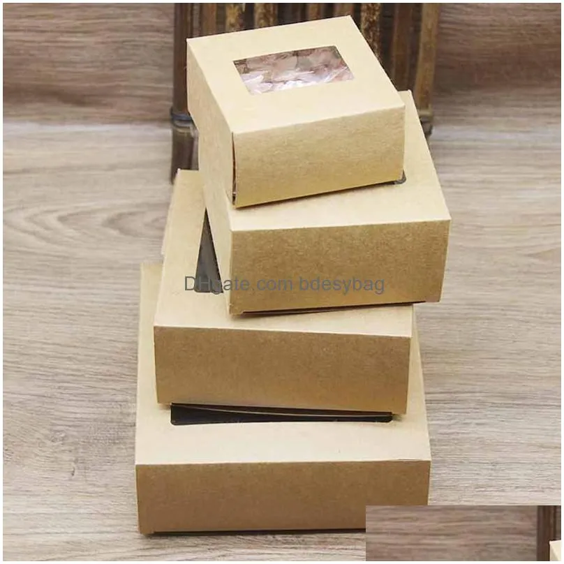 10 size white brown paper soap box kraft paper gift box package with clear pvc window candy favors arts krafts display kraft box