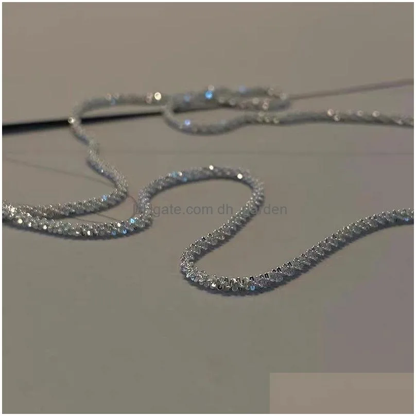 Chains Sparkling Sier Color Choker Necklace For Women Elegant Clavicle Chain Party Wedding Collar Jewelry Drop Delivery Jewe Dhgarden Otihm