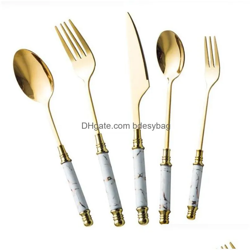 Forks Ceramic Tableware Dinner Forks Spoon Knife Set Vintage Cutlery 304 Stainless Steel Dinnerware Drop Delivery Home Garden Kitchen, Dhcez