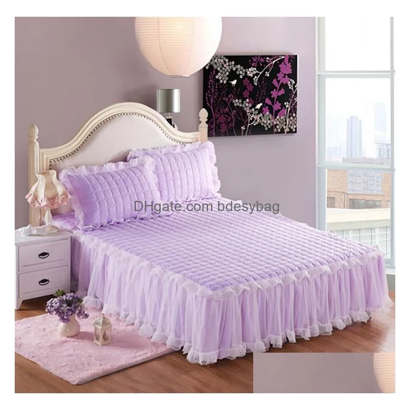 Bedding Sets Creative 1 Piece Lace Bed Skirt Add2 Pieces Pillowcases Bedding Sets Princess Bedspreads Sheet For Er King/Queen Size Dro Dhtd9