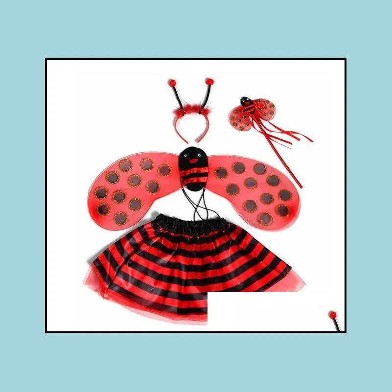 kids fairy ladybug bee wing costume set fancy dress cosplay wings tutu skirt wand headband girl boy event christmas stage performance