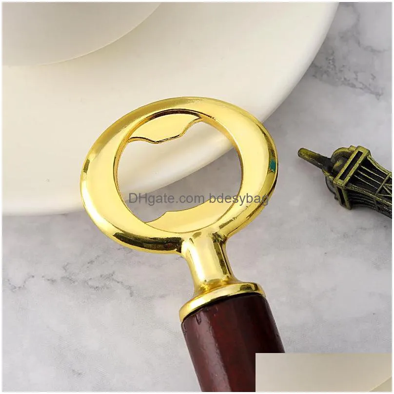 wooden handle zinc alloy nut beer bottle opener wedding favors creative home kitchen bar tools wholesale lx4914