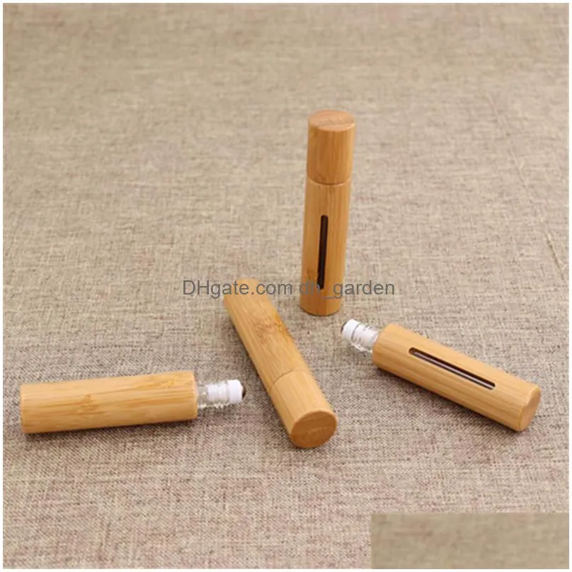 portable bamboo roll on bottle open window creative glass  oil bottles mini cosmetic empty bottling