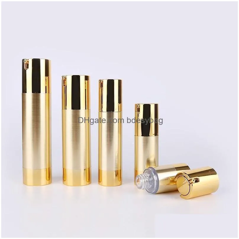 15ml 30ml 50ml gold/silver empty cosmetic airless bottle portable refillable pump dispenser bottles for travel lotion w0061