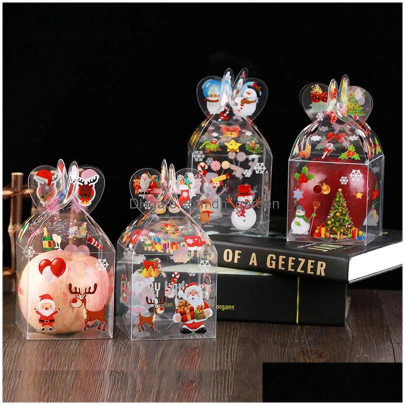 christmas decoration gift wrap box pvc transparent candy box packaging santa claus snowman  boxes party supplies 4 styles