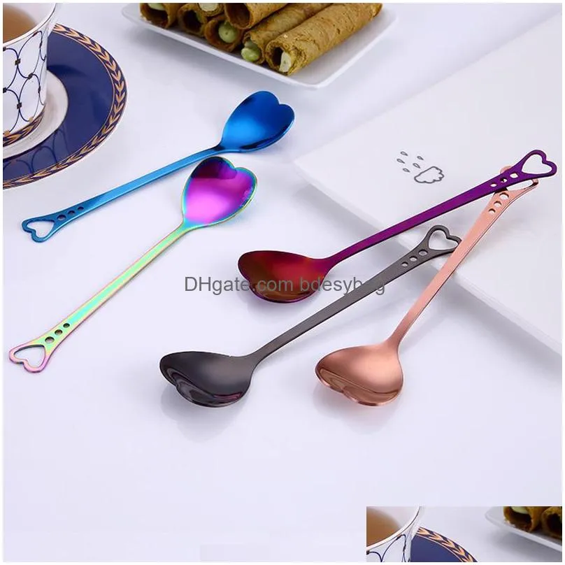 colorful heart shape stainless steel coffee spoon dessert sugar stirring spoon ice cream yogurt honey spoon kitchen hot gift lx0051