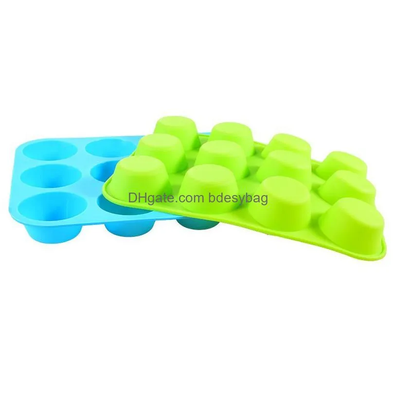 Baking Moulds Thickened 6/12-Hole Diy Baking Mods Cupcake Tray Round Sile Cake Mold For Kitchen Tool Muffin Cup Drop Delivery Home Gar Dhzvn