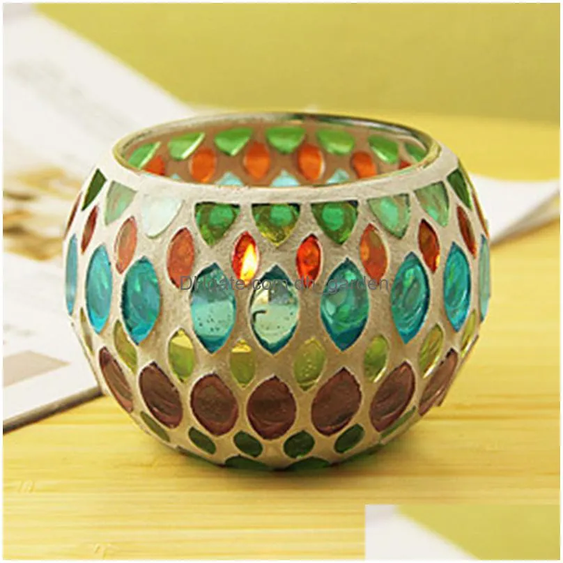 round glass candle holders colorful mosaic candlestick christmas home table decoration ornament