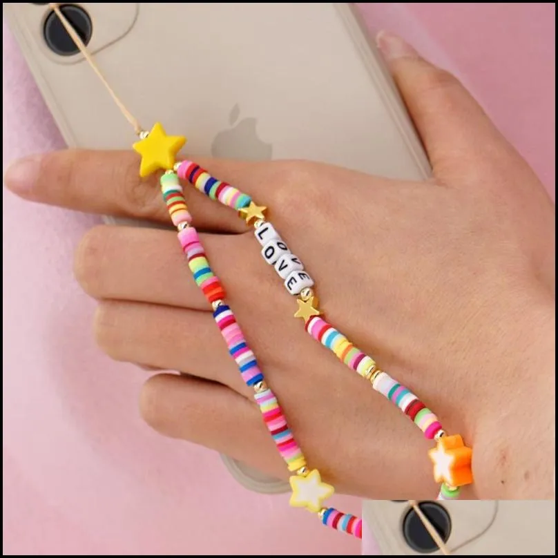 fashion personality mobile phone accessories polymer clay beads strands for phone decorate strap