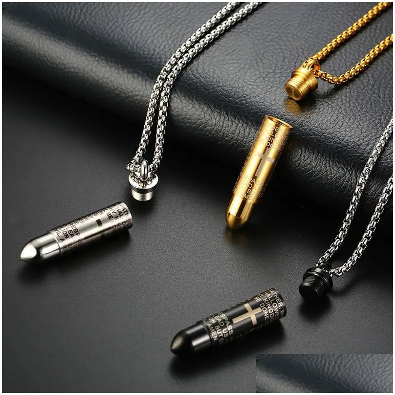 316l stainless steel open bullet pendant necklaces mens cross scripture locket charm gold chains for women hip hop jewelry