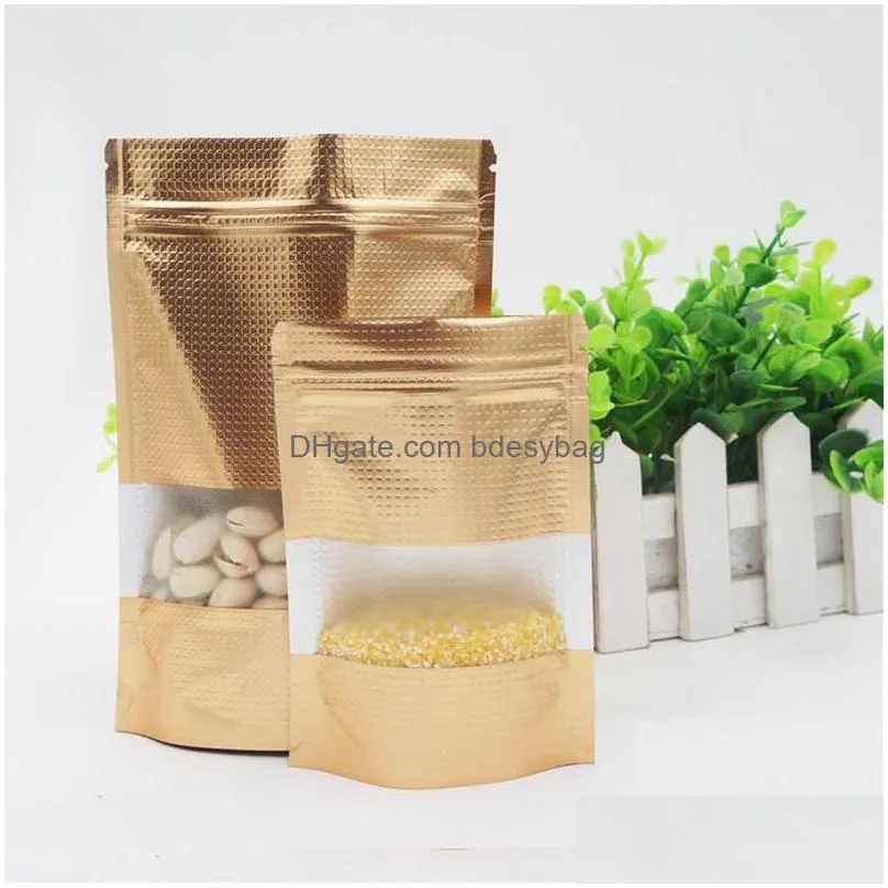 gold with window stand up aluminum foil bag lines self seal food storage doypack coffee tea snack party pouch bag lx180