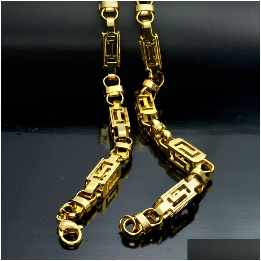 60cm 8mm cool stainless steel mens gold tone byzantine necklace chain n292