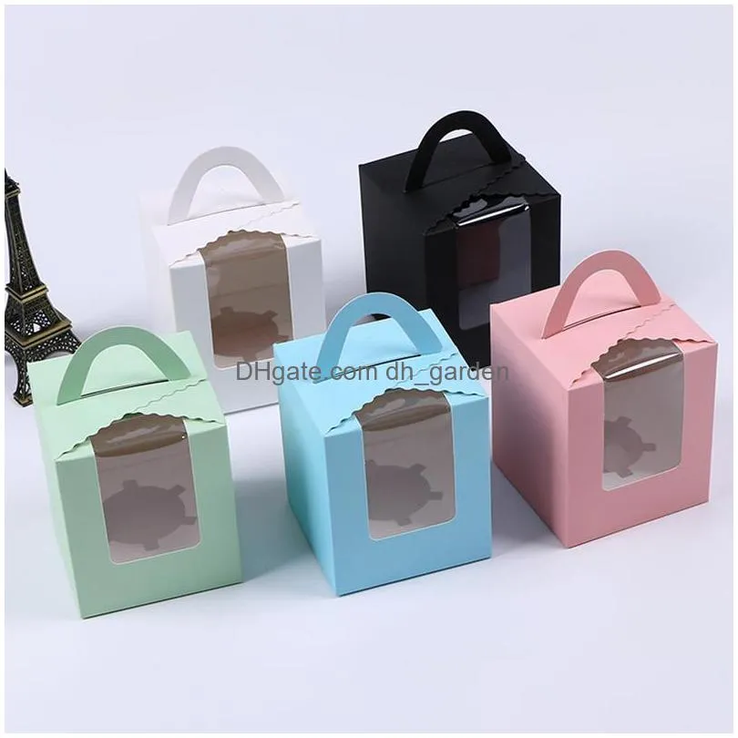 gift wrap baking cake box with transparent window portable solid color dessert folding packaging boxes 6 colors