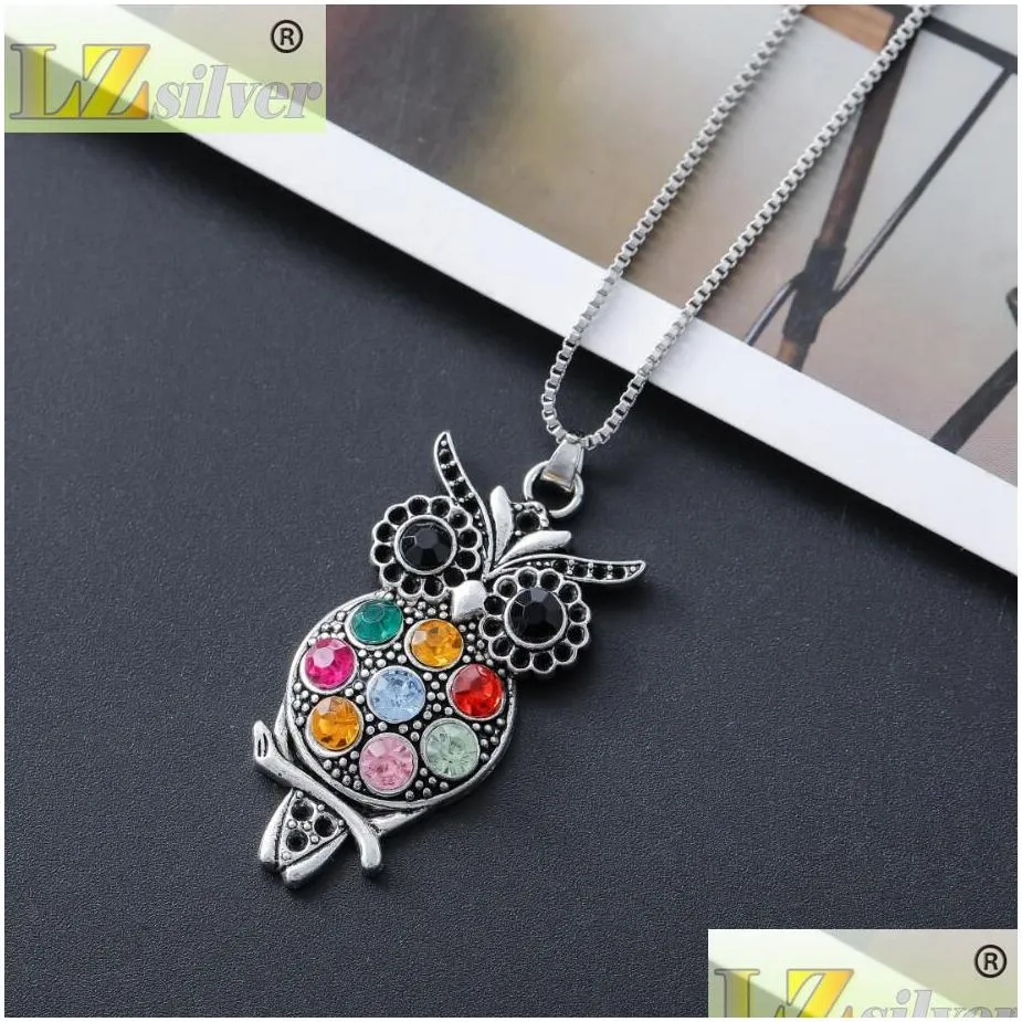 Pendant Necklaces Colorf Crystal Owl Pendant Necklaces 24Inches Necklace Sell Antique Sier Fashion Jewelry N1598 Pendants Drop Deliver Dhkcq