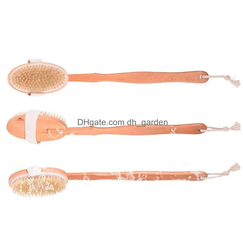 natural boar bristle cleaning brush detachable long handle wooden body back exfoliating massage bath brushes