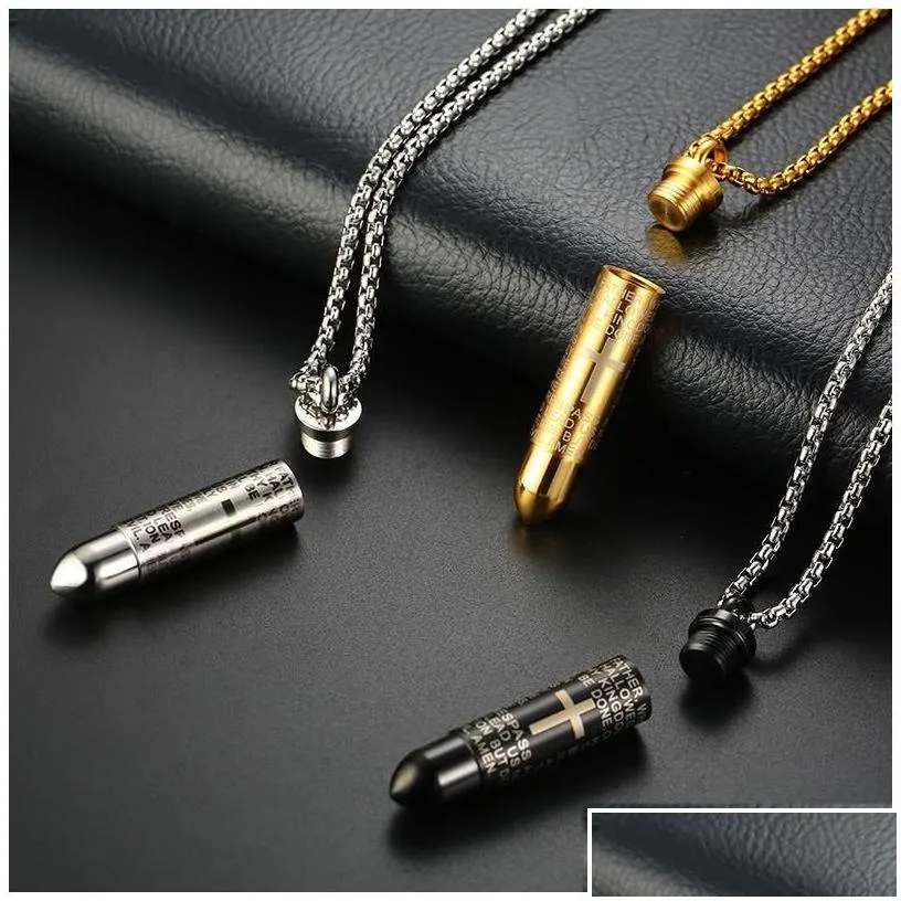 Pendant Necklaces 316L Stainless Steel Open Mens Cross Scripture Locket Charm Gold Chains For Women Hip Hop Jewelry Drop Delivery Pend