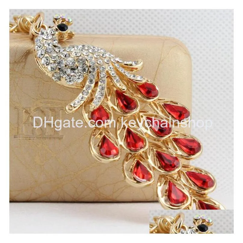 exquisite peacock shape key ring colorful rhinestone key chain metal key ring handbag pendant nice souvenir gift
