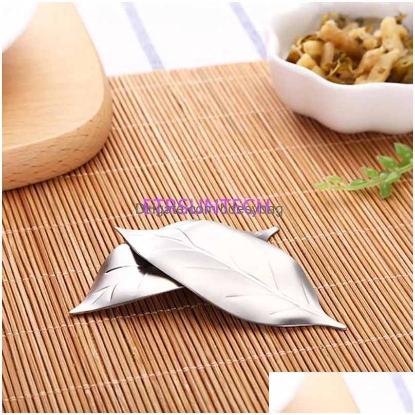 creative design 304 stainless steel chopsticks holder stand leaf shape chopstick rest rack art craft table decor lx0684