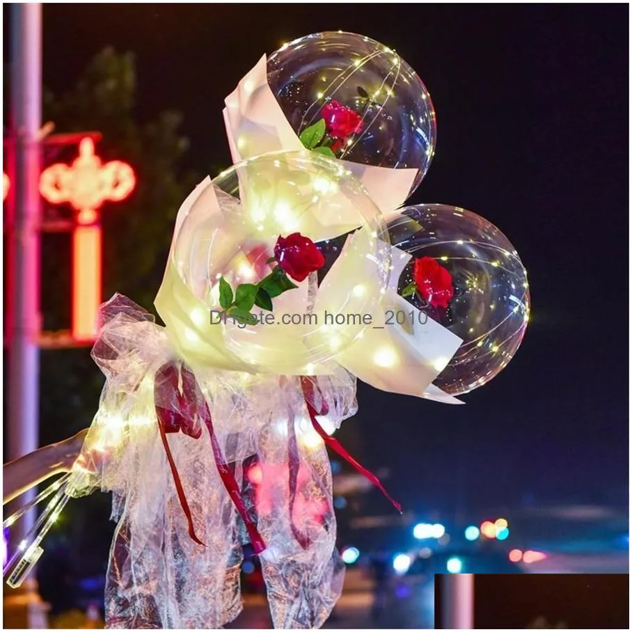 led luminous balloon rose bouquet transparent bobo ball rose valentines day gift birthday party wedding decoration balloons ee