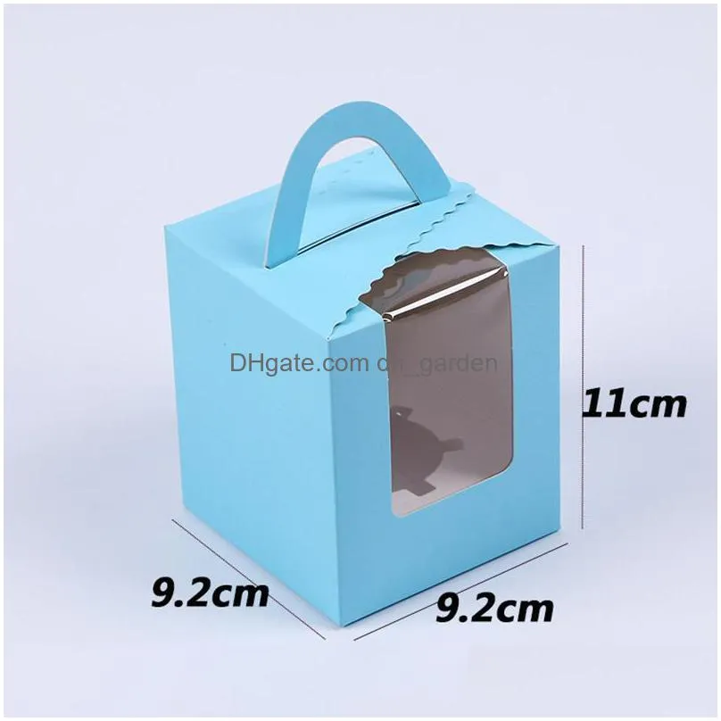 gift wrap baking cake box with transparent window portable solid color dessert folding packaging boxes 6 colors