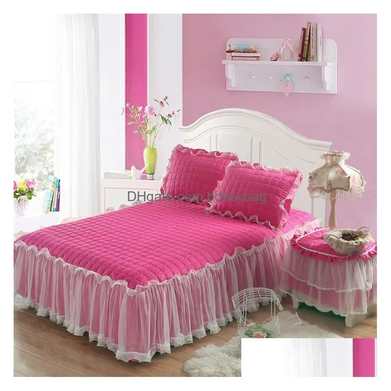 Bedding Sets Creative 1 Piece Lace Bed Skirt Add2 Pieces Pillowcases Bedding Sets Princess Bedspreads Sheet For Er King/Queen Size Dro Dhtd9