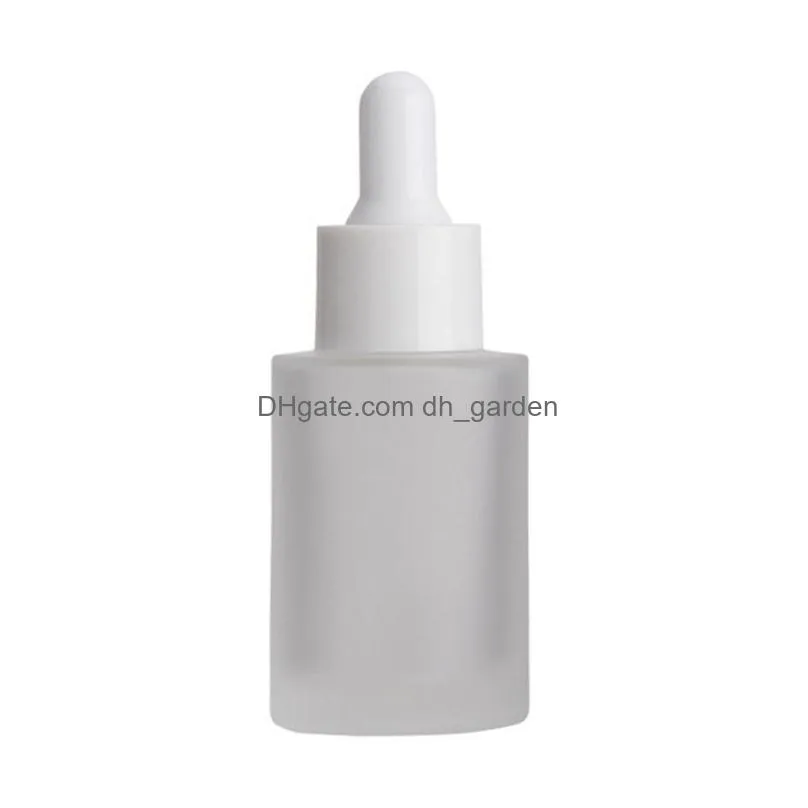 30ml glass bottle flat shoulder frosted/transparent/amber round  oil serum bottles with glasses dropper cosmetic essence 3