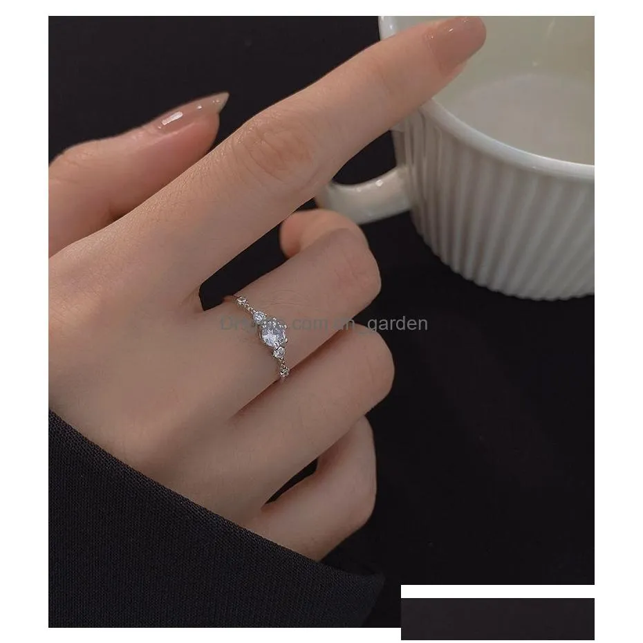 Band Rings 925 Sterling Sier Shiny Zircon Open Finger Rings For Women Niche Design Adjustable Index Ring S-R201 Drop Delivery Dhgarden Otruy