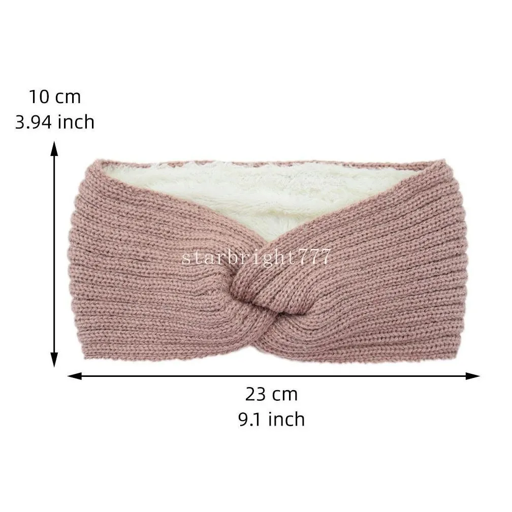 autumn winter thicken knitting woolen wide headband for women plush lined headwrap turban hairbands keep warm female ear warmers