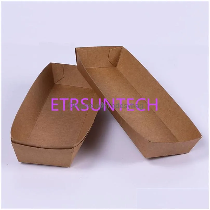 20x6x3cm disposable white kraft boat box for chip food tray greaseproof paper box fried food storage box lx0417