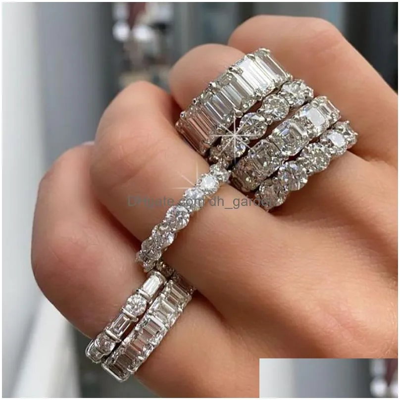 Band Rings Colorf Simple Luxury Zircon Engagement Ring With Sier Color Crystal Wedding Rings For Women Party Jewelry Accesso Dhgarden Ota6L