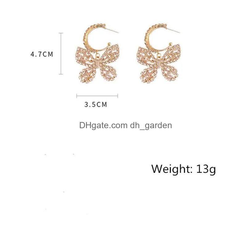 Dangle & Chandelier Style Golden Butterfly Zircon Crystal Dangle Earrings For Women Blue Rhinestone Weddings Party Jewelry A Dhgarden Otde6