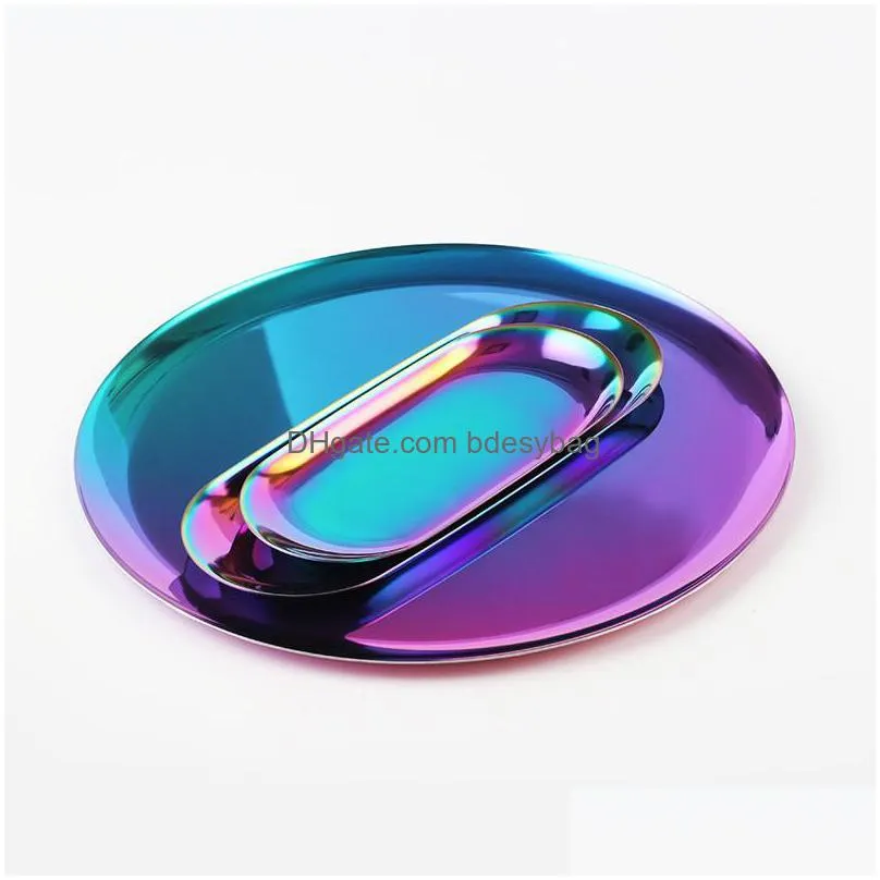 stainless steel round storage trays fruit tea home decoration tray dish plate gold serving food container kitchen organizer wholesale