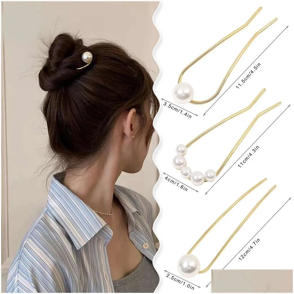 elegant antique imitation pearl u shape hairpin metal barrette clip simple modern temperament head headdress hair sticks